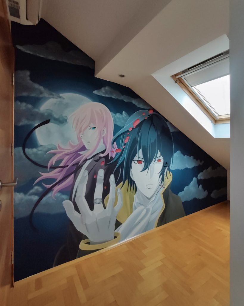 Anime mural prilagođen kosom zidu u potkrovlju